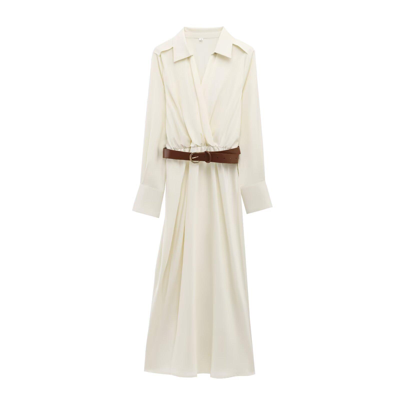 

Spring 2025 European & American Women s Silk Satin Belted Dress XS