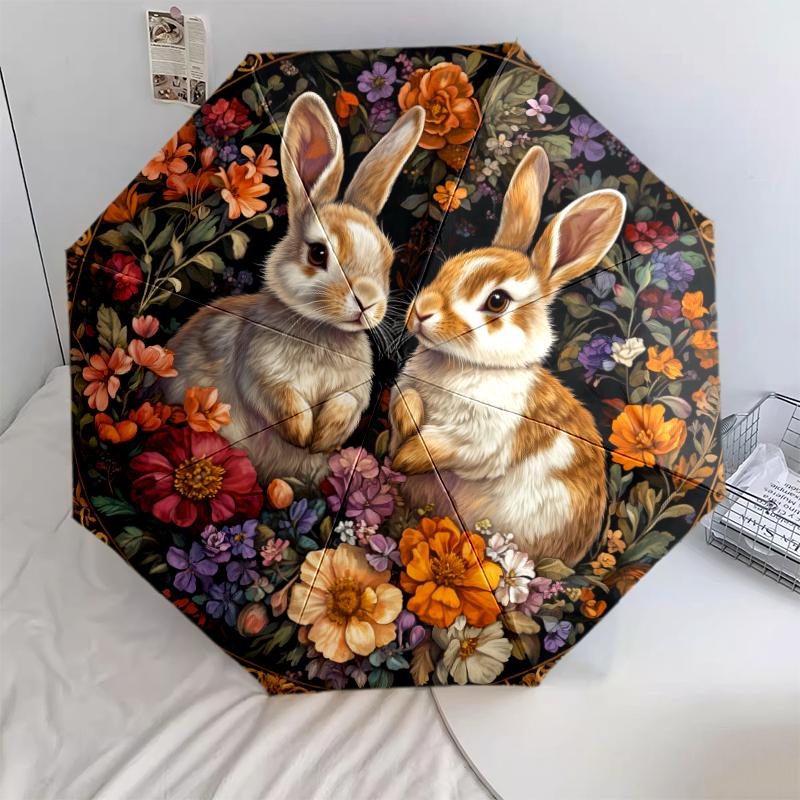 1 PC Automatic Folding Umbrella - Flowers and Animals Pattern, Portable & Foldable Design with 8 Ribs, Christmas Birthday Gifts