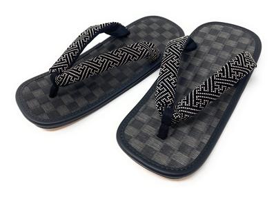 Asakusa In Black Folding Geta Sandals with Cowhide with Japanese Shoe [Made Japan] Men's Soles, "Saya" (Super Comfortable!) Inden-style Straps. Men's