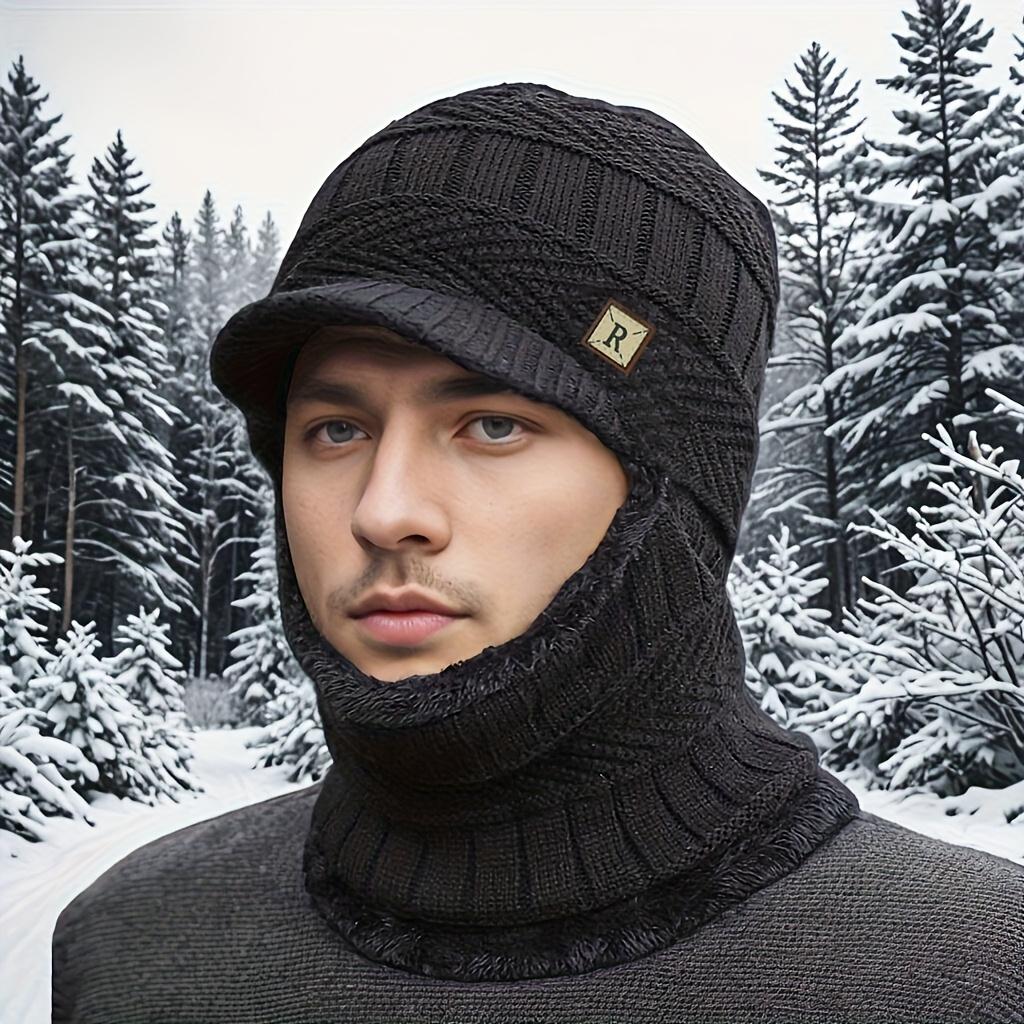 Męska dzianinowa kominiarka zakrywająca całą twarz i maska wiatroodporna termiczna zimowa czapka beanie z odpinaną osłoną twarzy, na rower, na narty, zimowe czapki dla mężczyzn