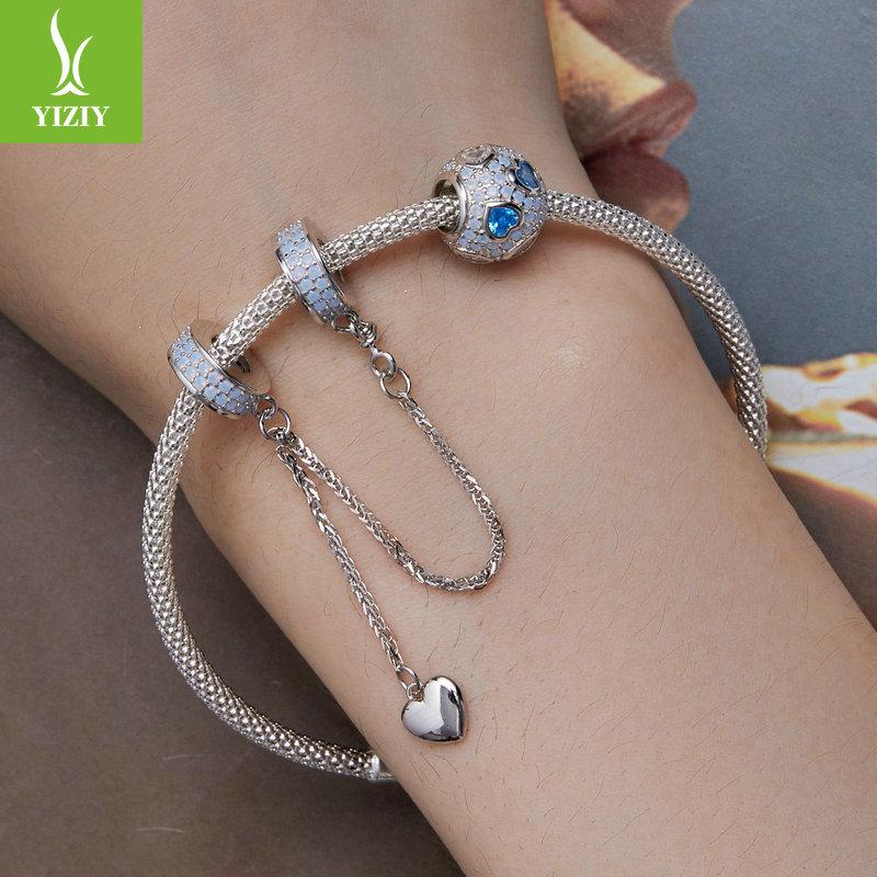 Heart-Shaped Fringed Silicone Positioning Safety Chain, Exquisite Nano Opal S925 Silver Bracelet String Decoration