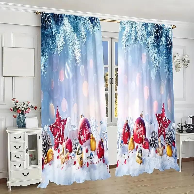 Christmas tree pattern printed curtains   bedroom and living room   home decoration   room decoration