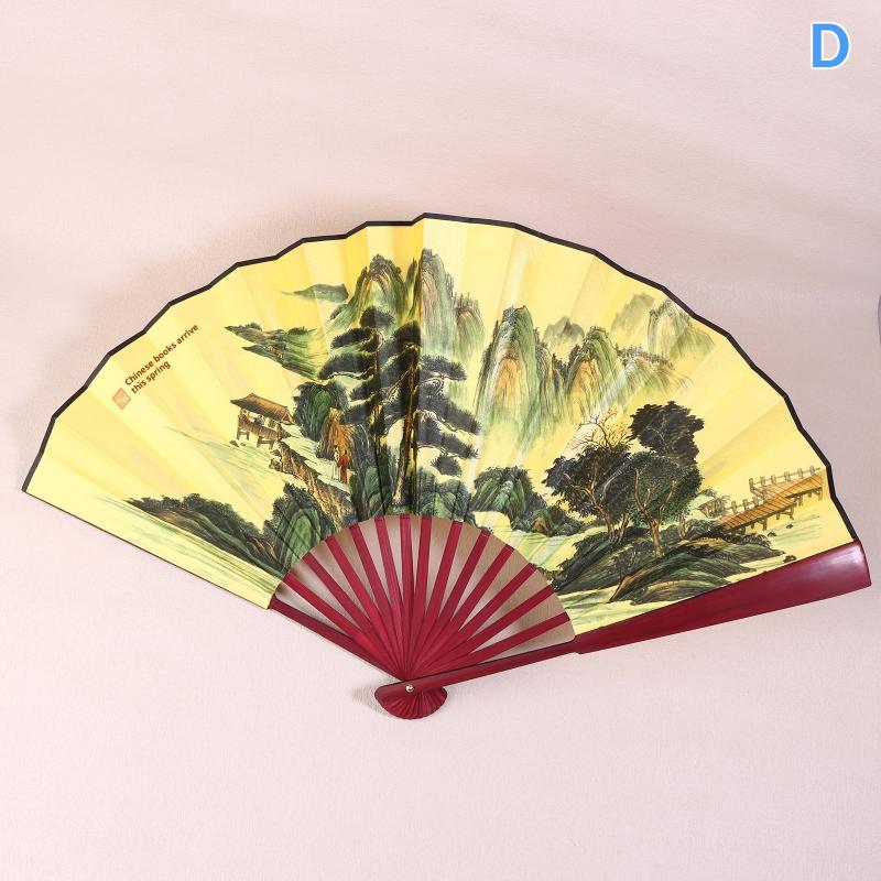 

Chinese Vintage Style 33Cm Folding Fan Bamboo Handle Classical Party Dance Hand Fan Ancient Hand Fan Summer Cool Silk Fan D