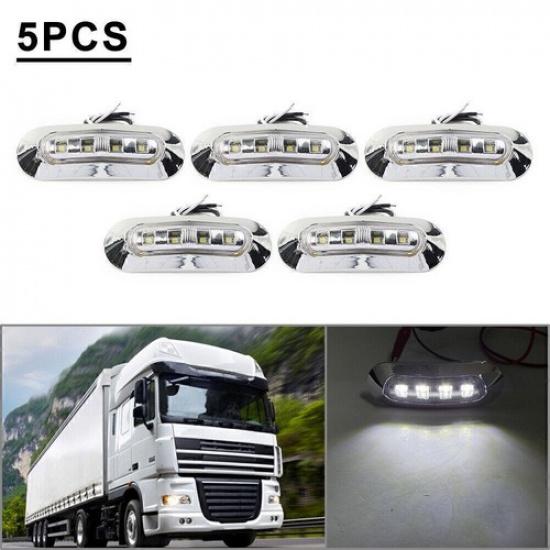 For Car Truck Trailer Pickup 12V 24V White 5x LED Side Clearance Marker Light