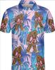 Cool Tropical Print Short Sleeve Polo, Unique Sasquatch & Flamingo Pattern
