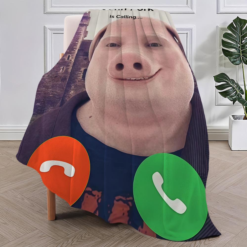 John Pork Smiling Pig is Calling Blanket Blanket for Couch Sofa Travel Home Picni Flannel Blanket birthday gift Warm Comfortable