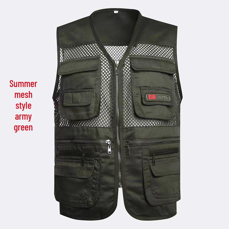 

Men s Summer Mesh Multi-Pocket Sleeveless Vest - Outdoor Photography & Fishing Jacket for Middle-Aged & Elderly 2XL армия зеленый