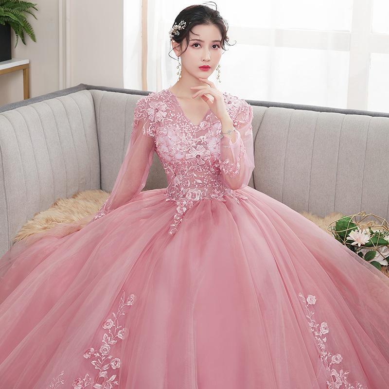 Autumn new product pink temperament elegant colored yarn dress skirt art exam bar mitzvah stage performance performance clothes advanced sense