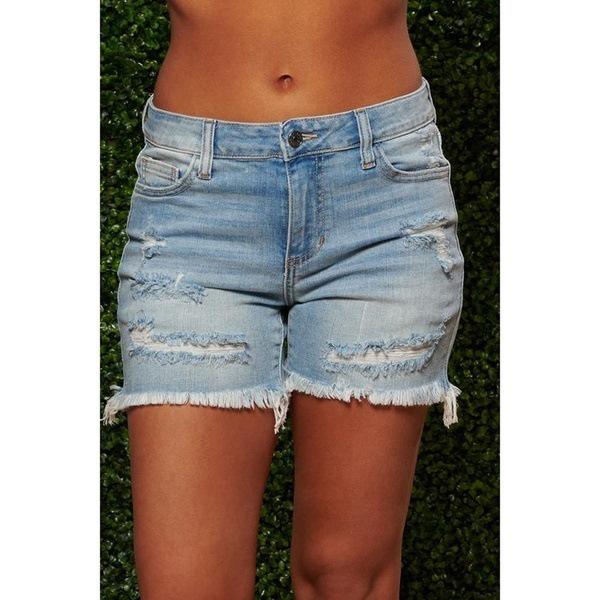 Ripped Fringed Women's Stretchy Denim Shorts