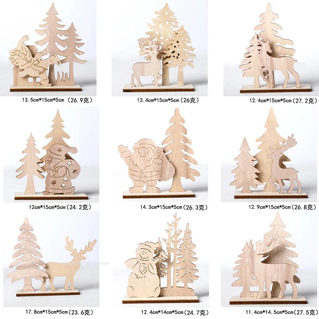 Christmas Decoration Wood Slices with Stand Christmas Wooden Tree/Elk Deer Crafts for DIY Christmas Ornaments Kids Gifts