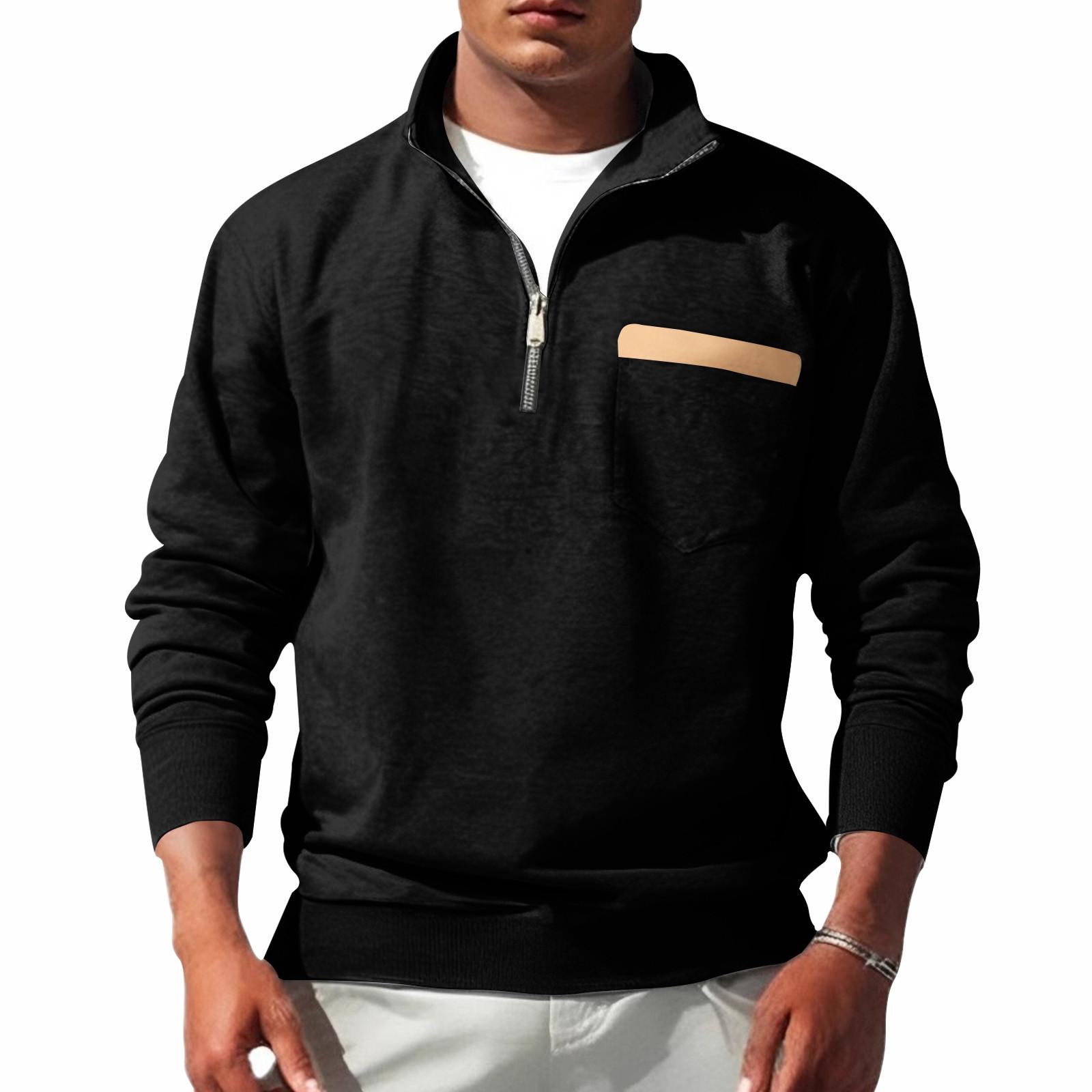 

Мужская верхняя одежда, воротник-стойка на молнии с флисом, прочная толстовка с накладными карманами XXL чёрный