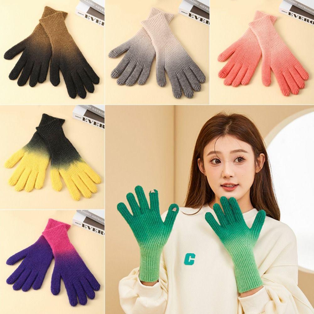 Gradient Color Touch Screen Mitten Cold-Proof Thicken Warm Gloves Winter Knitted Gloves Driving