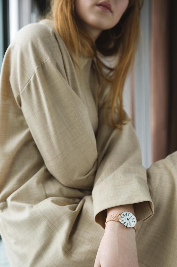 ARNE JACOBSEN ROMAN 53311-1611, 34mm, Nordic Design, Water Resistant (Quiet Design with No Second Hand), White Rose Gold, Mesh Strap