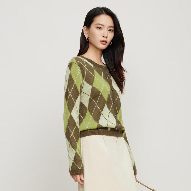 Elva' Island Women's Color-Block Rhombus Knit Cardigan