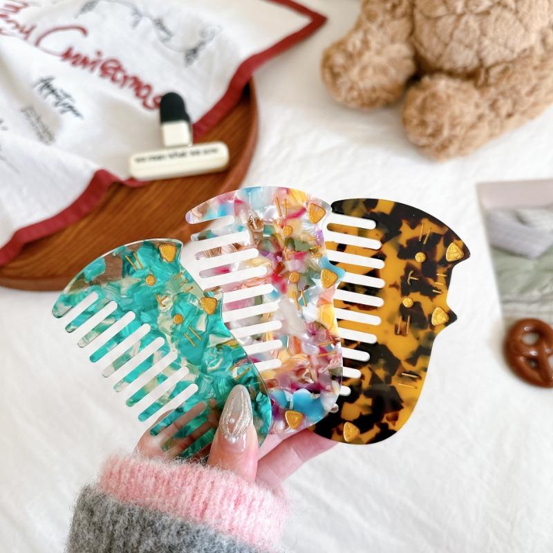 Korean Acetate Wide Tooth Comb for Women  Vintage Cute Cat Design Travel Portable Leopard Print Anti Static Kids Hair Comb
