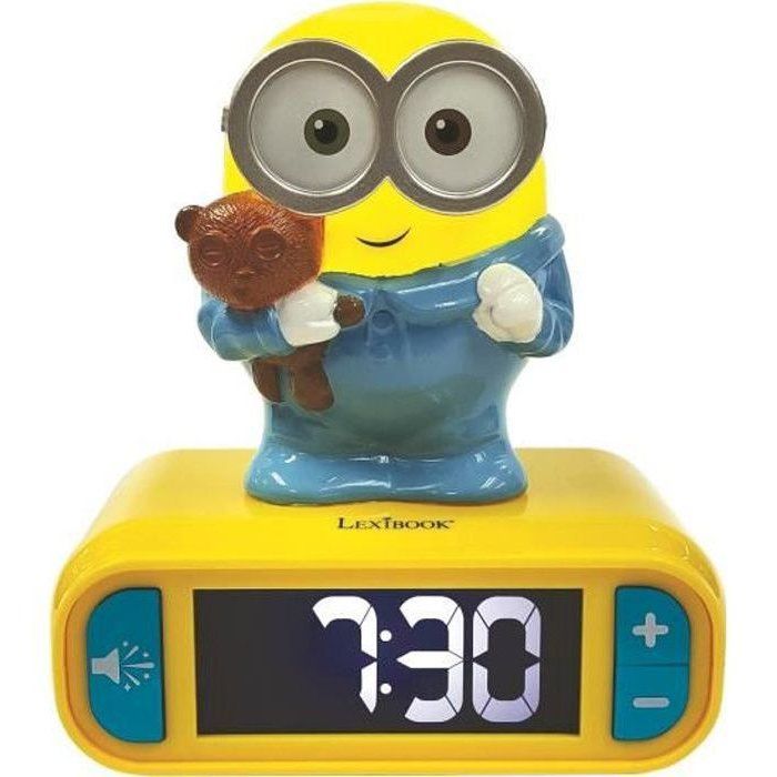 LEXIBOOK - Réveil veilleuse Les Minions - Sons et mélodies, écran LCD rétro-éclairé et lumineux - Jaune