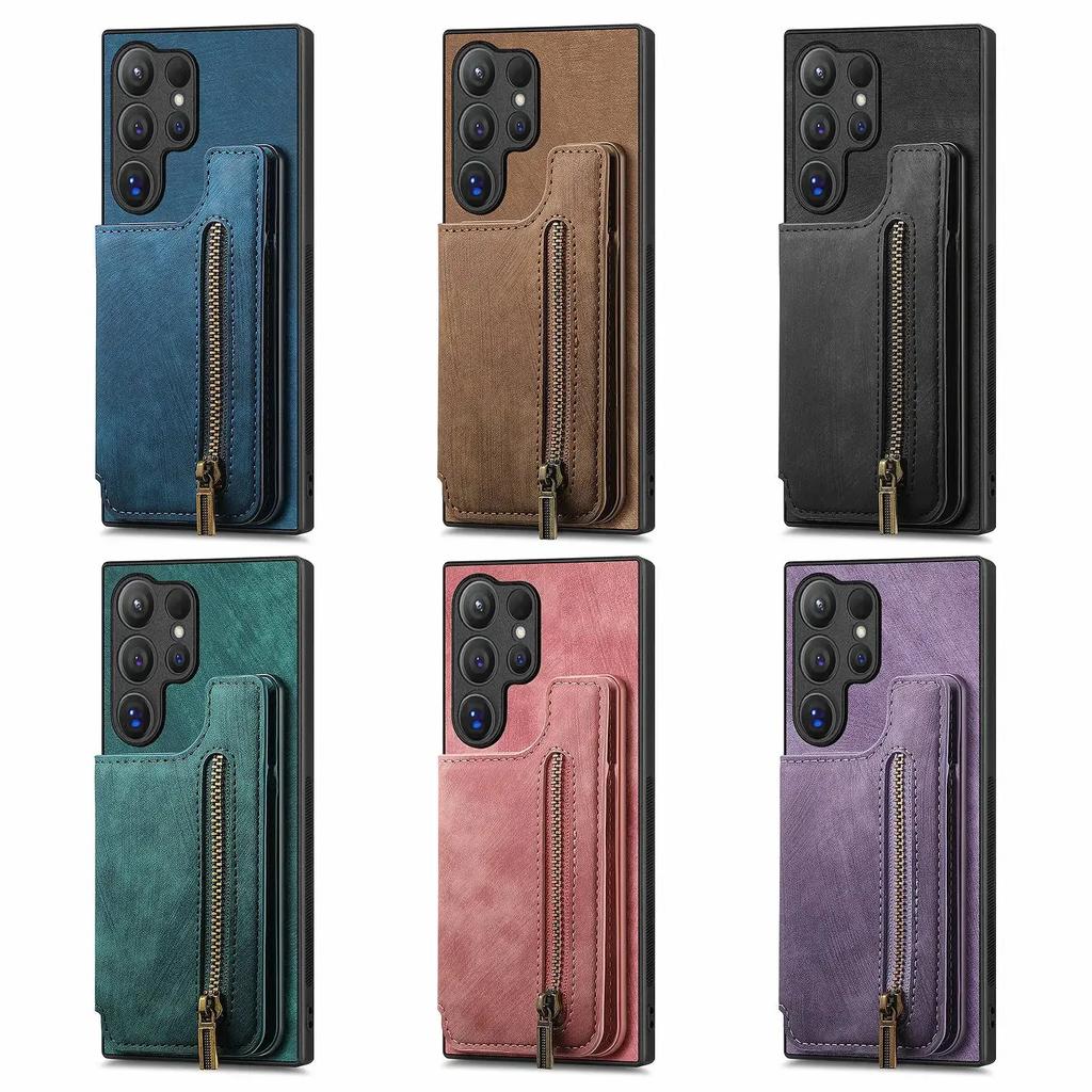 PU Reißverschluss-Geldbörse mit Kartenhalter Handyhülle für Samsung Galaxy S23 FE S24 S22 Ultra Plus M15 A15 A25 A35 A55 A05 A05S A14 Hülle