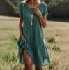 Summer Literary Ethnic Style Large Round Neck Mid-Length Dress