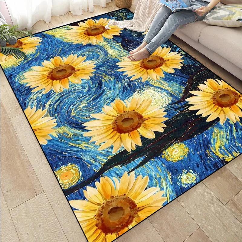 3D Sunflower Carpet Non-slip Floor Mat Bedroom Living Room Large Area Rugs Home Decor Floral Doormat Entrance Mat Tapis Salon