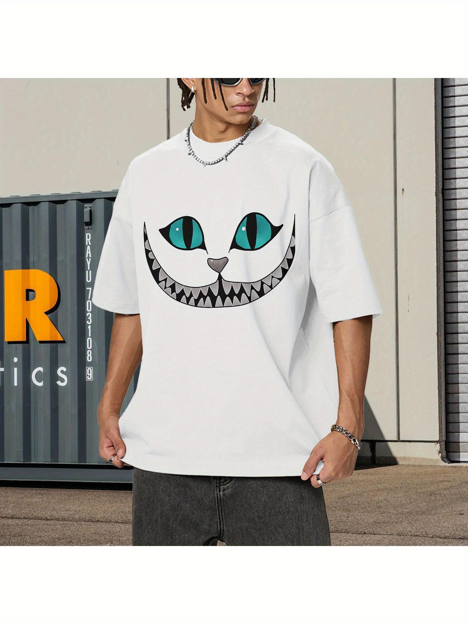 Disney Alice in Wonderland Cheshire Cat Smile Print T Shirt Men Women Casual Short Sleeve O Neck Cotton Tee Tops M