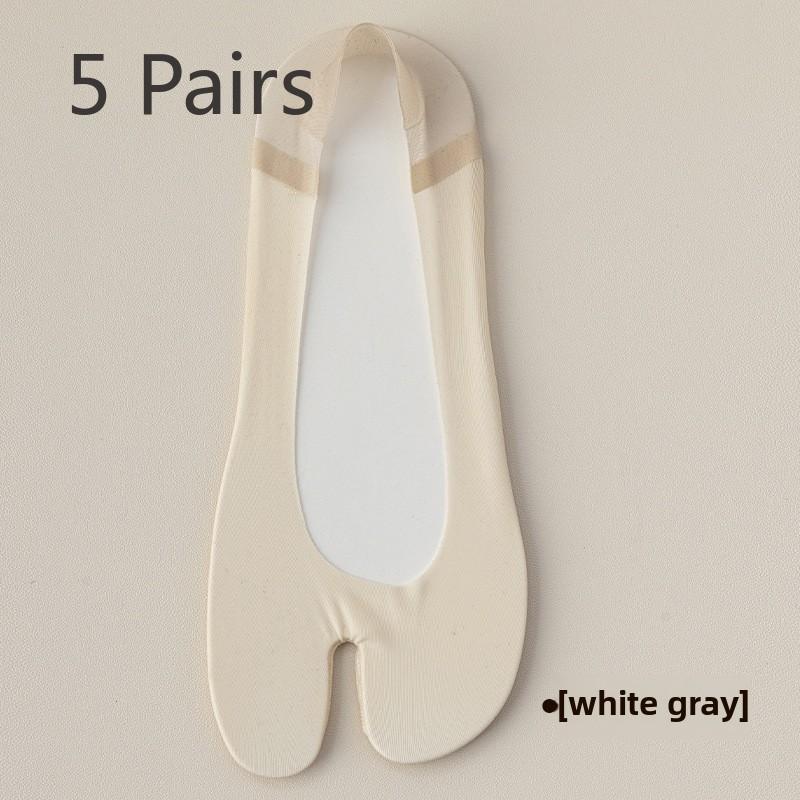 5 Perechi de Șosete Invizibile Subțiri de Primăvară și Vară pentru Femei, Antiderapante, cu Deodorant, Absorbante, din Bumbac Pur, cu Două Degete