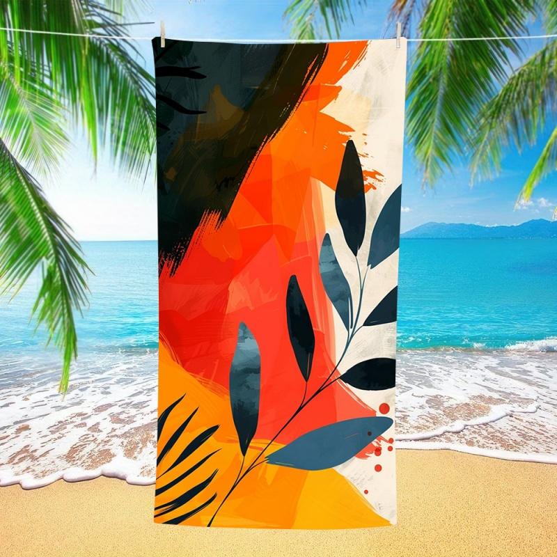 Abstract Watercolor Leaf Print Beach Towel Quick Dry Sand Free Large Towel for Beach Pool Yoga Holiday Camping