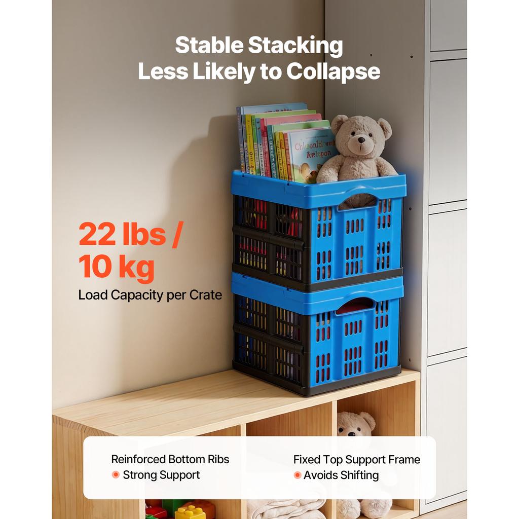 SucceBuy 25L Plastic Collapsible Storage Bins 3 Packs Holds 22 lbs Per Bin Foldable with Handles pace-Saving for Home Organizing