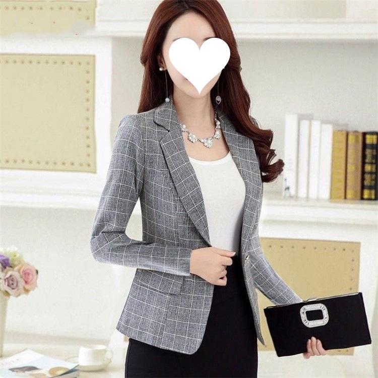

Spring and Autumn Suit Short Women s Jacket Slim Plaid Suit Top Thin Commuting XXXL