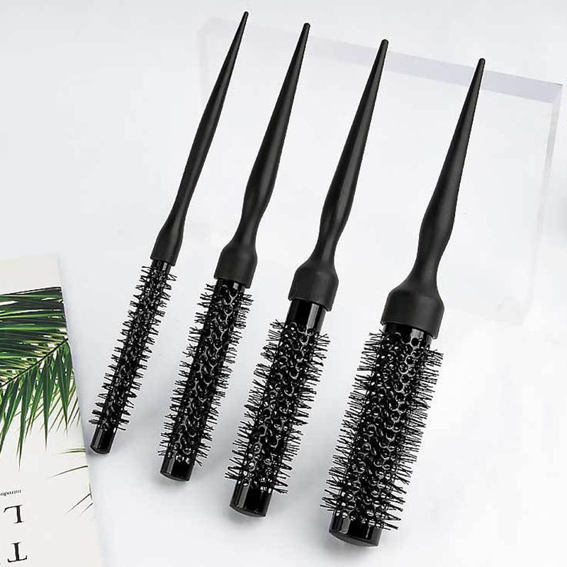 Black Round Barrel Hair Comb Hair Styling Hair Brush Nylon Comb Cylinder Curly Hair Comb Aluminum Tube Salon Tools Barber Gift