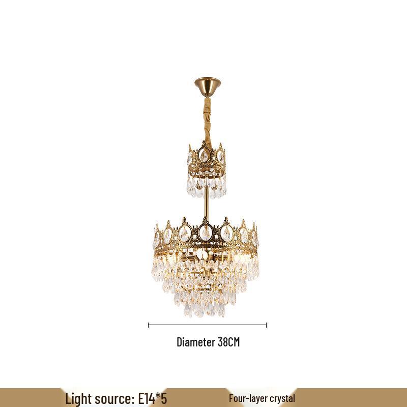 Vintage French Crown Crystal Chandelier - All-Copper Full Spectrum for Living Room, Bedroom, Entry, Bedside, or Wedding Décor.