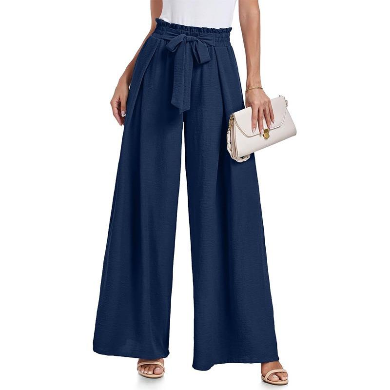 Women High Waist Pleated Loose Wide Leg Casual Summer Long Pants
