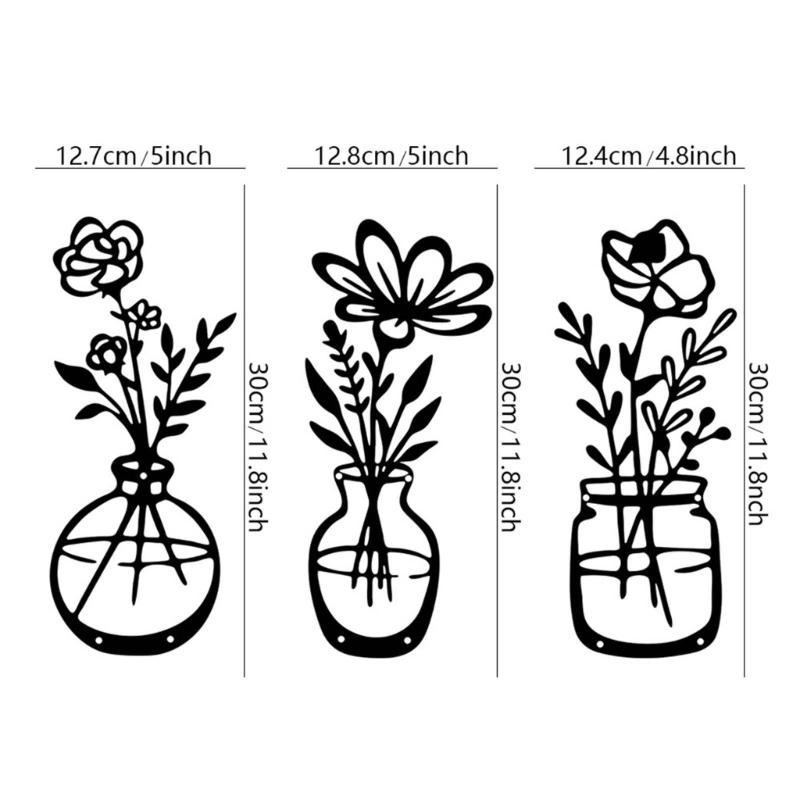Flower Vase Wall Decorations Metal Flower Vase Sculpture HollowOut Wall Sign Sculpture Hangings Decorations for Bedroom