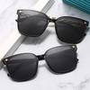 Vintage Big Frame Black Mirror Sun Glasses Square Sunglasses For Woman Shading Polarizer Travel Fishing Eyewear Uv400