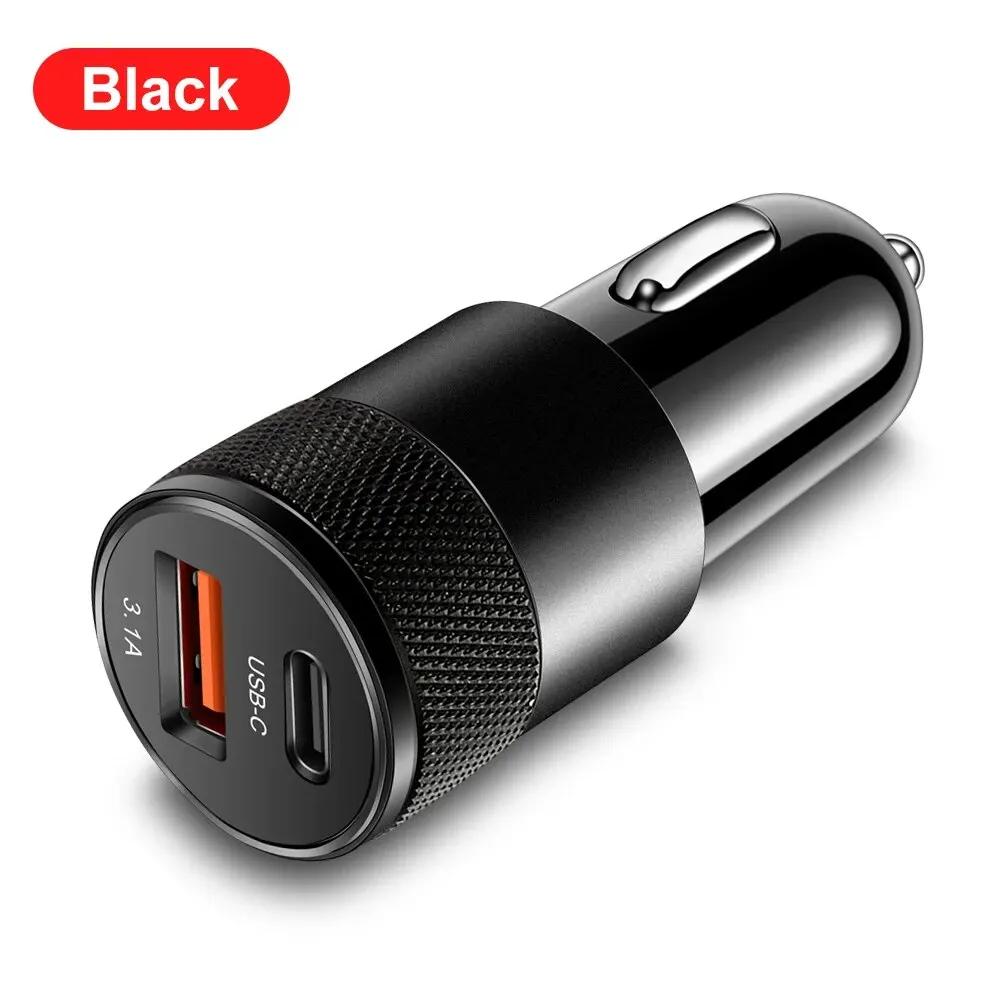 

3.1A USB Car Charger Type C Fast Charging Phone Adapter For iPhone Xiaomi Huawei Phone Charger Adapter Socket Cigarette Lighter Black