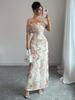 Elegant Romantisk Blonde Rynket Ærmeløs Bodycon Mesh Blomstret Kjole til Kvinder