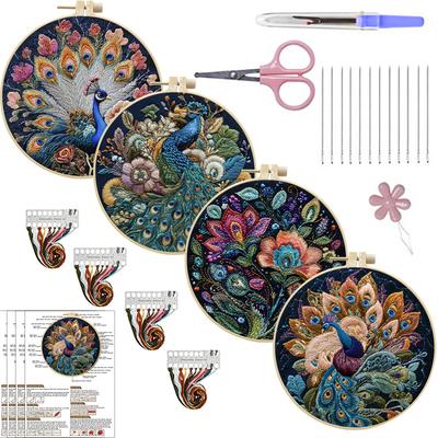 1 PC Peacock Pattern Embroidery DIY Fabric Craft Set with Tools
