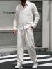 Men's Cotton Linen Two-Piece Set: Casual Loose Long Sleeve Shirt & Pants for Spring and Autumn