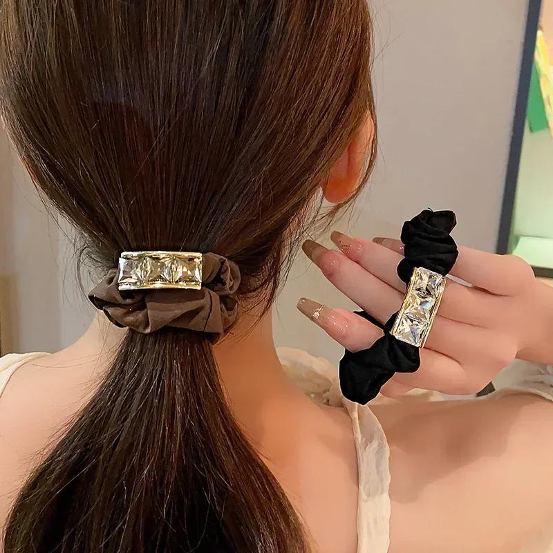 Woman Korean Fashion Elastic Large Rhinestone Hair Ties Hairbands Shiny Diamond Luster Ponytail for Girls Hair Bands Headwear
