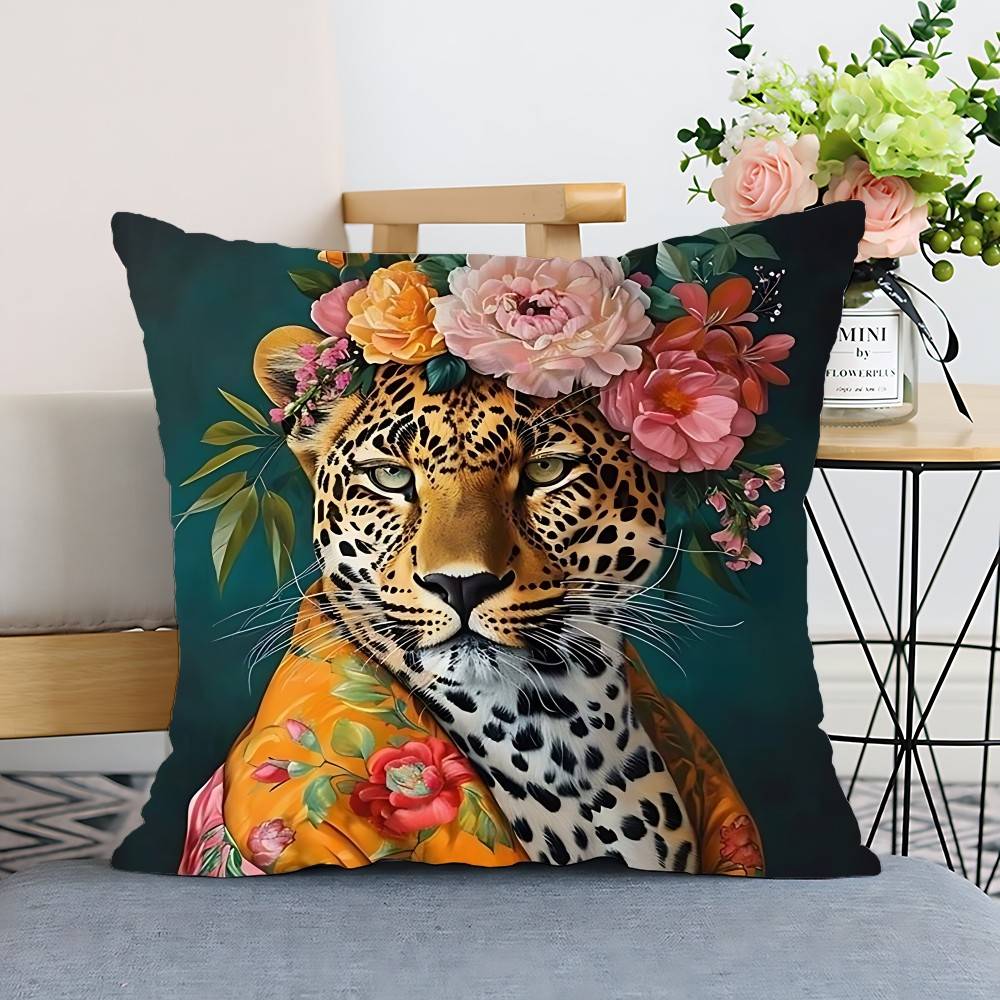 Fashion Wreath For Leopard PillowCase Elegant Couple Home Living Room Bedroom Decorative Rectangle Pillowcase Sofa Cushion Cover