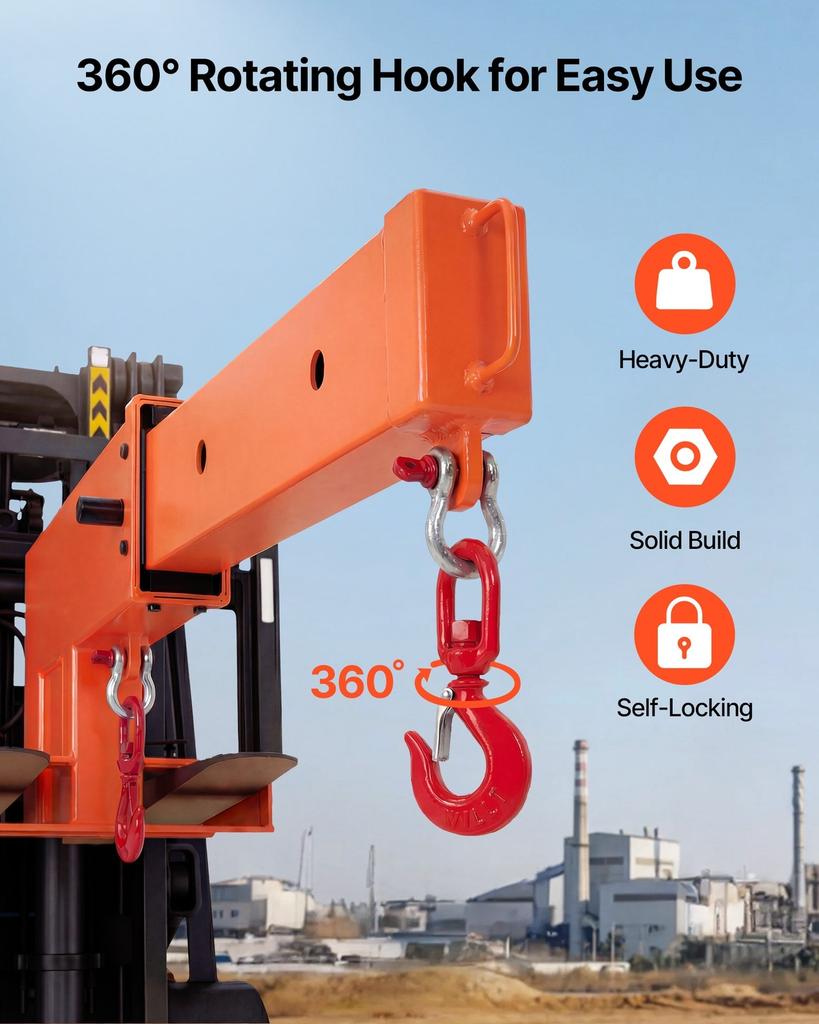 Forklift Jib Boom Crane, 2495 kg Capacity, Forklift Mobile Crane Lifting Hoist with 2 Hooks, Manual Telescopic 1200-1867 mm, Boom Attachment Towing