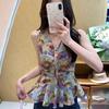 Summer New French Pure Desire Floral Sleeveless Shirt Women's Design Temperament Slim-fitting and Thin Top