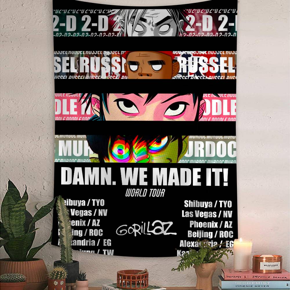 Retro Gorillaz Poster Musikdrucke Gedruckte Große Wandteppiche Hängend Tarot Hippie Wandteppiche Schlafsaal Günstig Hippie Wandbehang
