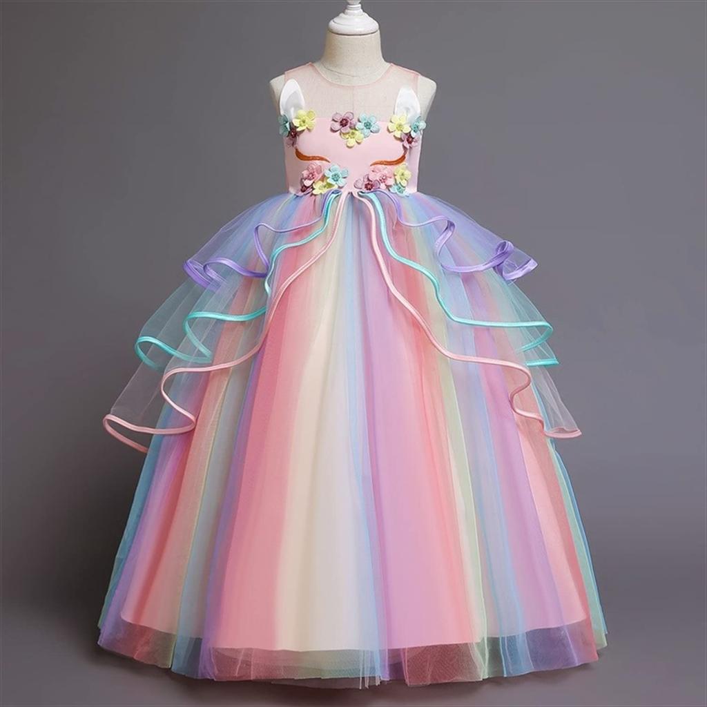 Dress Rainbow Princel Unicorn Girls Halloween Cosplay Costume Princess Party Event Birthday Wedding Photo Shoot Studio Photo Props [Misia Luxury]
