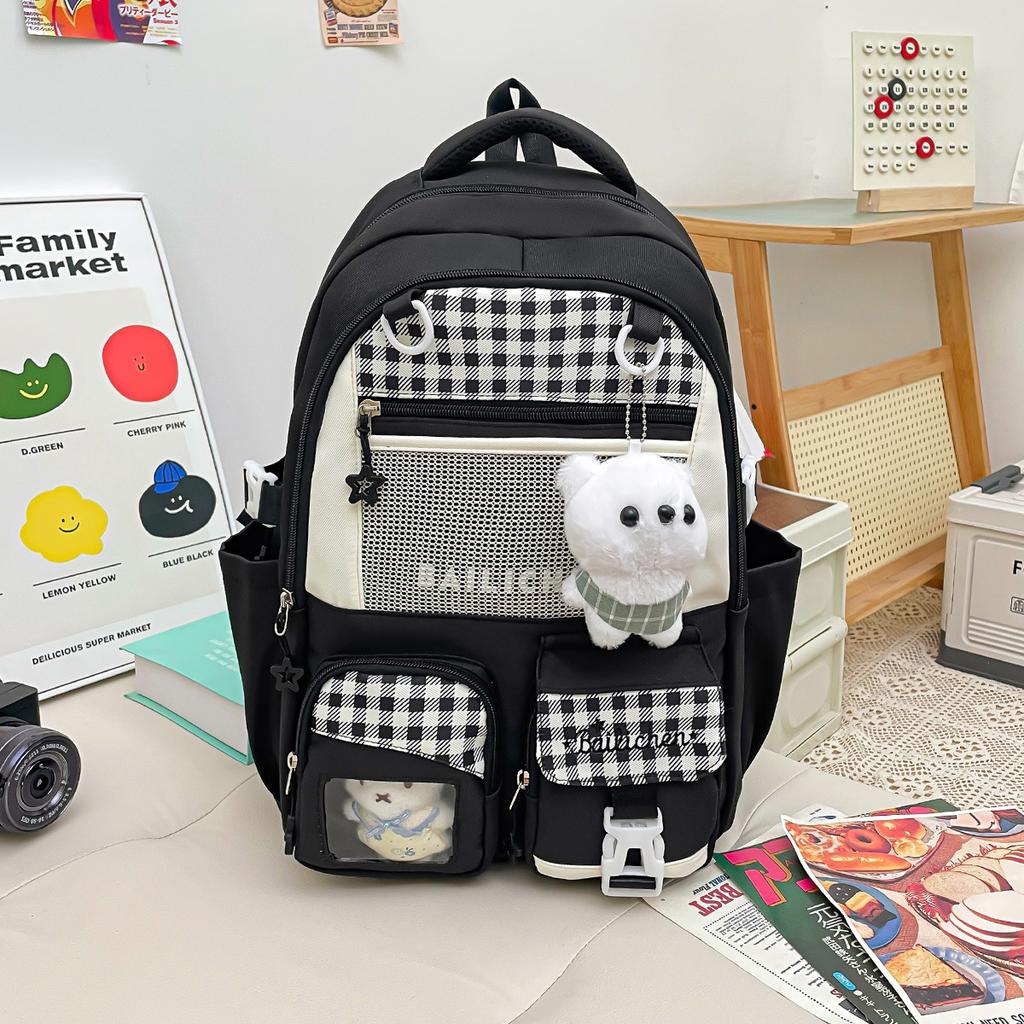 Schoolbag new trendy plaid middle and high school student schoolbag ins fresh and large capacity backpack female cute casual backpack