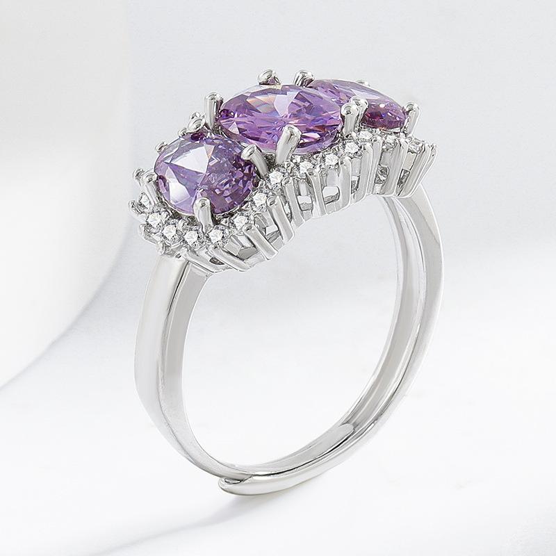Natural Stone Amethyst Ring for Women, European and American Personality Purple Zirconium Fashion Plated 925 Silver Gemstone Ring 2026