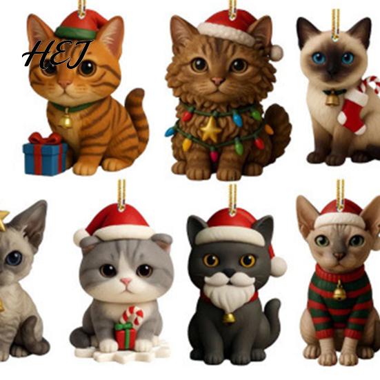 Holiday Countdown Gift Box 24 Day Cat Advent Calendar with Acrylic Christmas Ornaments, 2D Flat Animal Themed Ornaments Hanging Decorations, Xmas Tree