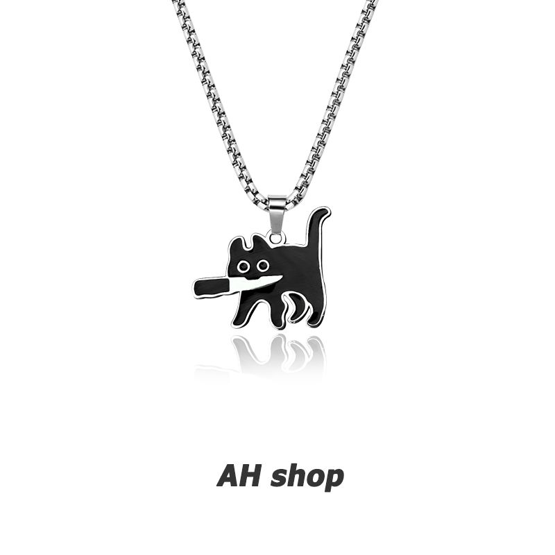

Ah Original Design Cute Knife Cat Titanium Steel Pendant Male and Female Cat Necklace Cartoon Anime Student Couple Ornament Snake bone chain 55cm does not fade
