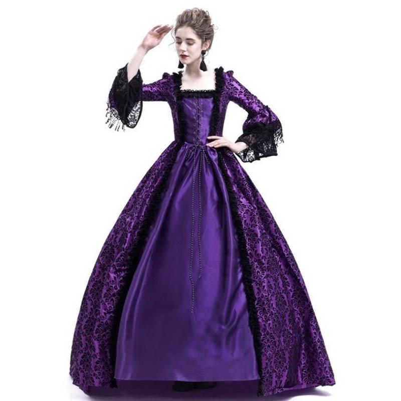 Vintage Medieval Women Slim Renaissance Costume Hollow Out Ball Gowns Queen Dresses Plus Size S-XXXL
