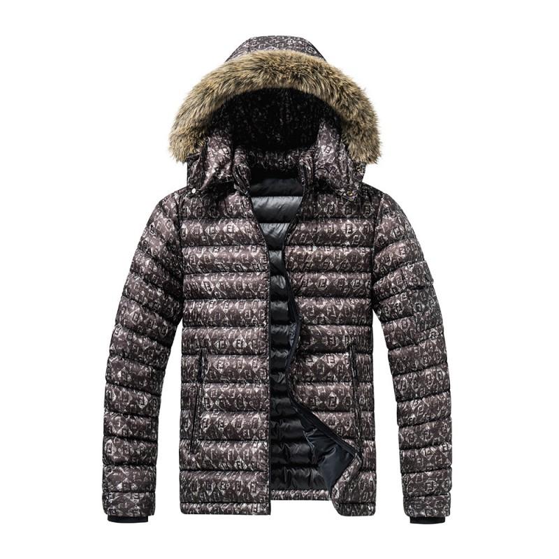 Mens Winter Detachable Hooded Printed Padded Coat Thick Warm Cotton Jacket Young Adults