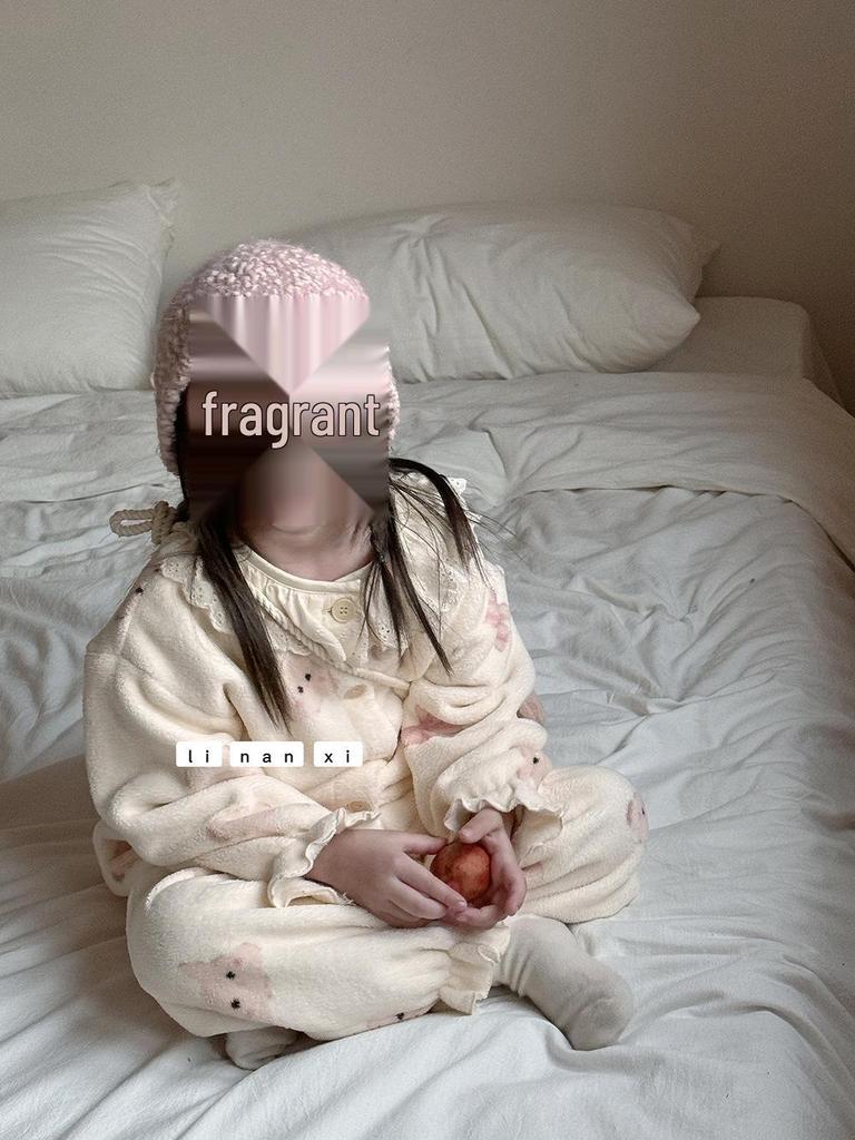 2025 New Children's Fleece-Lined Pajama Set: Girls' Lace Cardigan Homewear for Autumn and Winter